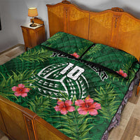 Custom Hawaii Volleyball Quilt Bed Set Kakau Abstract and Tropical Plants Green Color - Polynesian Pride