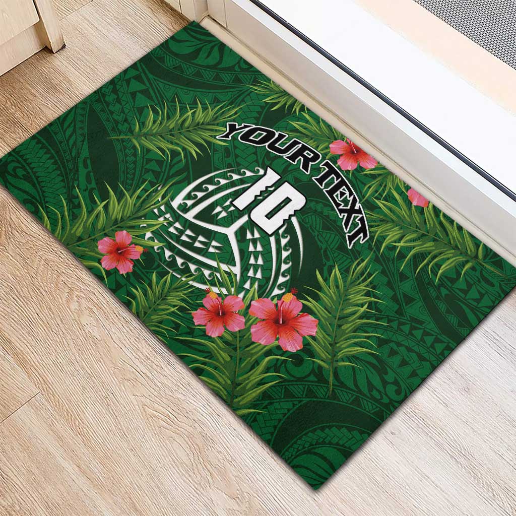 Custom Hawaii Volleyball Rubber Doormat Kakau Abstract and Tropical Plants Green Color - Polynesian Pride