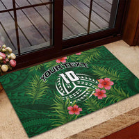 Custom Hawaii Volleyball Rubber Doormat Kakau Abstract and Tropical Plants Green Color - Polynesian Pride