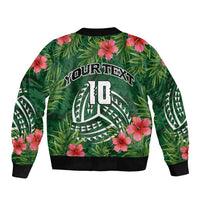 Custom Hawaii Volleyball Sleeve Zip Bomber Jacket Kakau Abstract and Tropical Plants Green Color LT03 - Polynesian Pride