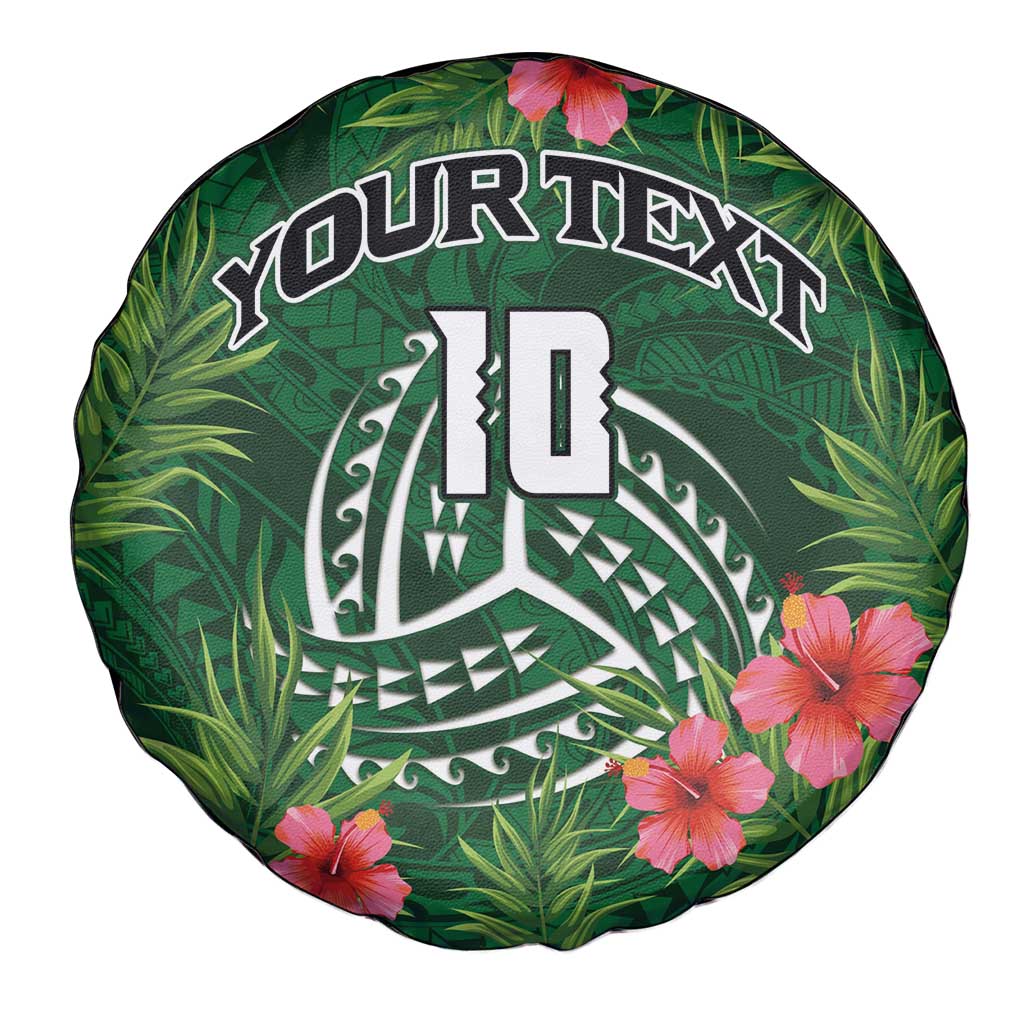 Custom Hawaii Volleyball Spare Tire Cover Kakau Abstract and Tropical Plants Green Color - Polynesian Pride