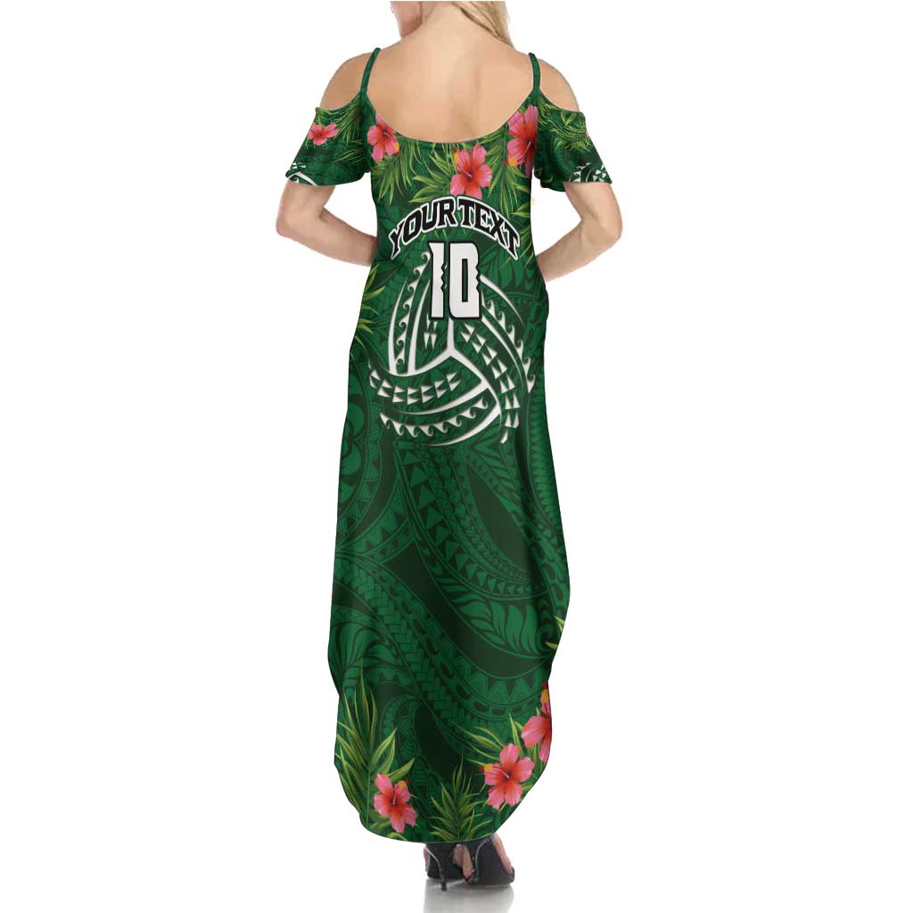 Custom Hawaii Volleyball Summer Maxi Dress Kakau Abstract and Tropical Plants Green Color - Polynesian Pride