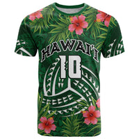 Custom Hawaii Volleyball T Shirt Kakau Abstract and Tropical Plants Green Color - Polynesian Pride
