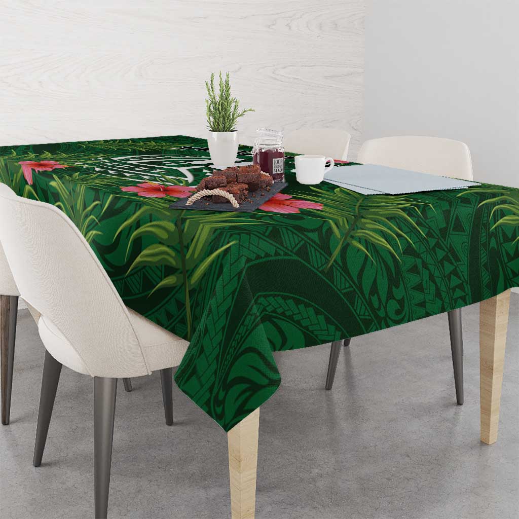 Custom Hawaii Volleyball Tablecloth Kakau Abstract and Tropical Plants Green Color - Polynesian Pride