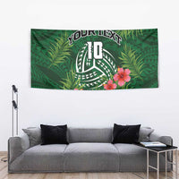 Custom Hawaii Volleyball Tapestry Kakau Abstract and Tropical Plants Green Color - Polynesian Pride