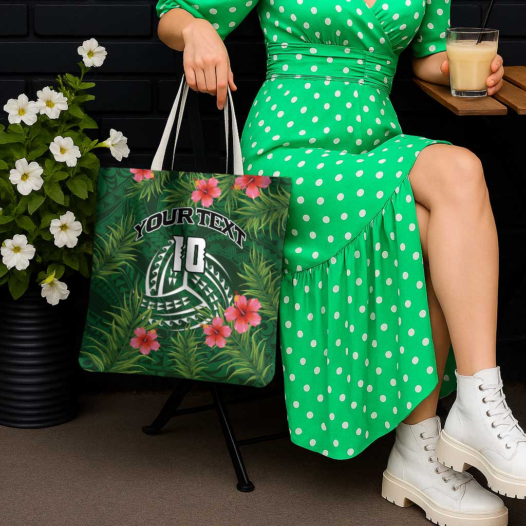 Custom Hawaii Volleyball Tote Bag Kakau Abstract and Tropical Plants Green Color - Polynesian Pride