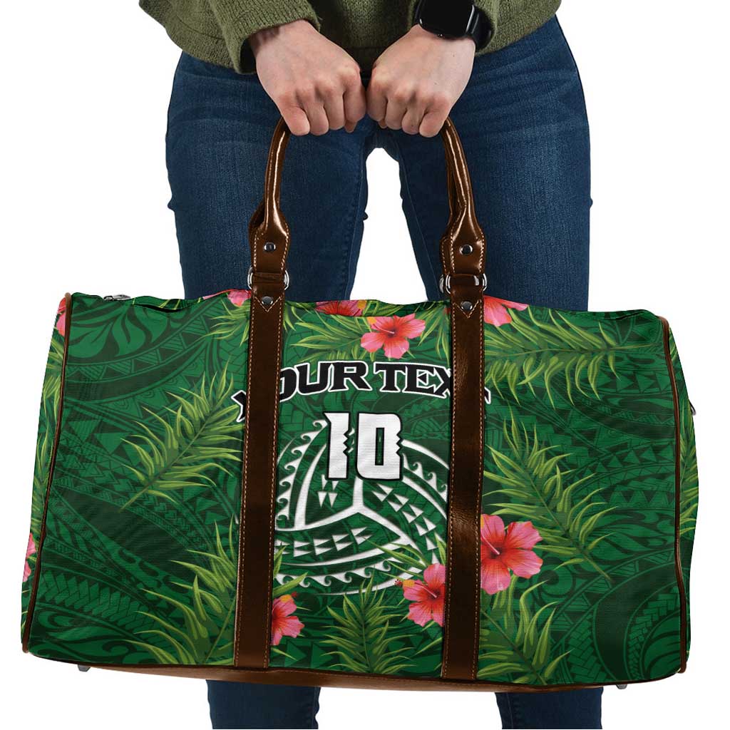 Custom Hawaii Volleyball Travel Bag Kakau Abstract and Tropical Plants Green Color - Polynesian Pride