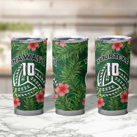 Custom Hawaii Volleyball Tumbler Cup Kakau Abstract and Tropical Plants Green Color - Polynesian Pride