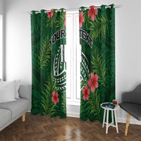 Custom Hawaii Volleyball Window Curtain Kakau Abstract and Tropical Plants Green Color - Polynesian Pride