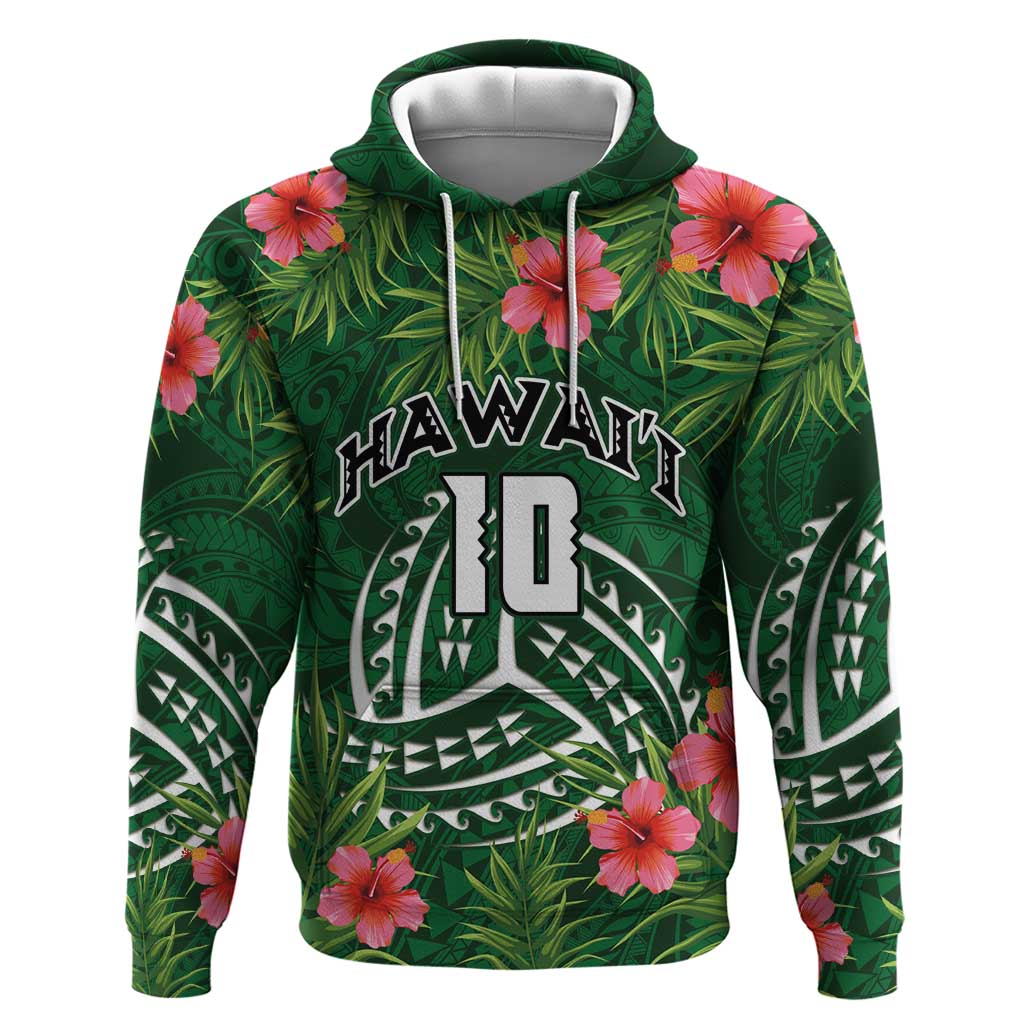Custom Hawaii Volleyball Zip Hoodie Kakau Abstract and Tropical Plants Green Color - Polynesian Pride