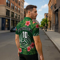 Custom Hawaii Volleyball Zipper Polo Shirt Kakau Abstract and Tropical Plants Green Color - Polynesian Pride