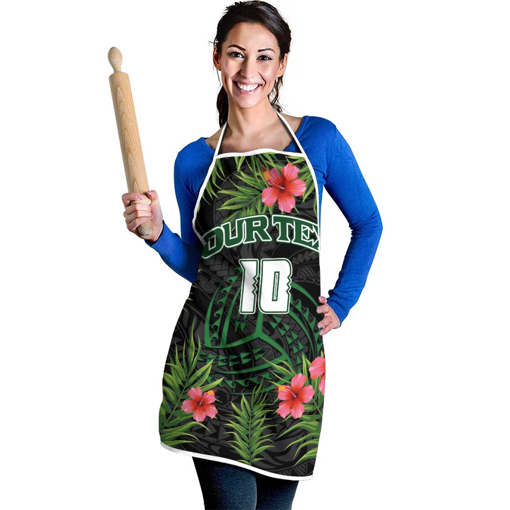 Custom Hawaii Volleyball Apron Kakau Abstract and Tropical Plants Black Color - Polynesian Pride