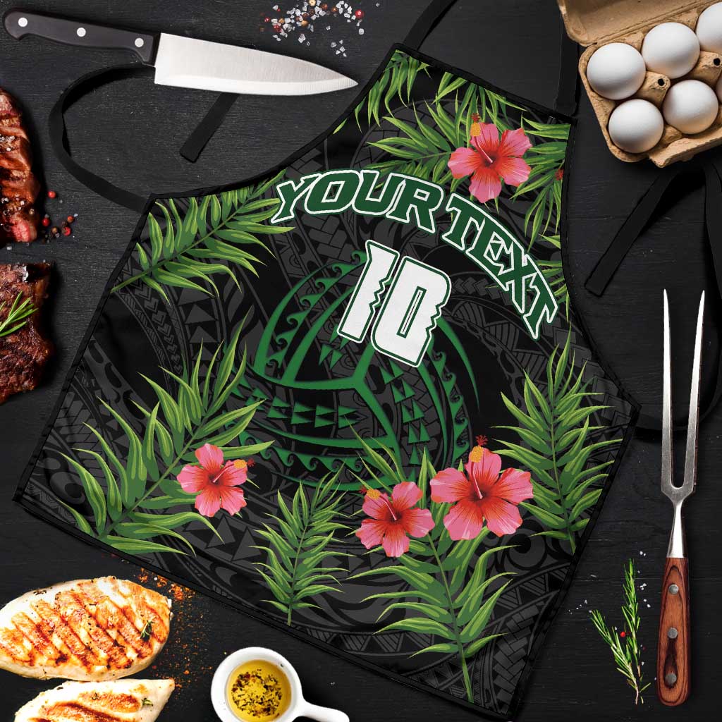 Custom Hawaii Volleyball Apron Kakau Abstract and Tropical Plants Black Color - Polynesian Pride