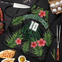 Custom Hawaii Volleyball Apron Kakau Abstract and Tropical Plants Black Color - Polynesian Pride