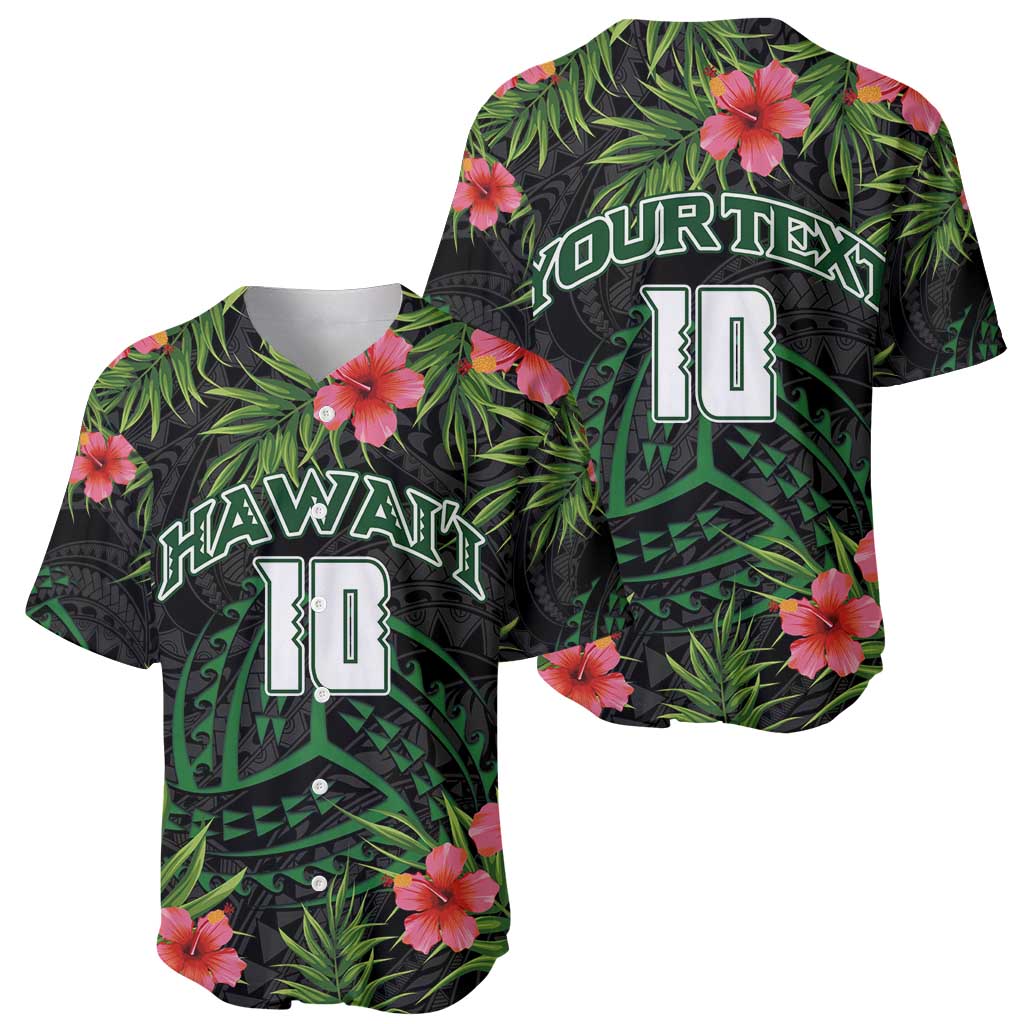 Custom Hawaii Volleyball Baseball Jersey Kakau Abstract and Tropical Plants Black Color - Polynesian Pride