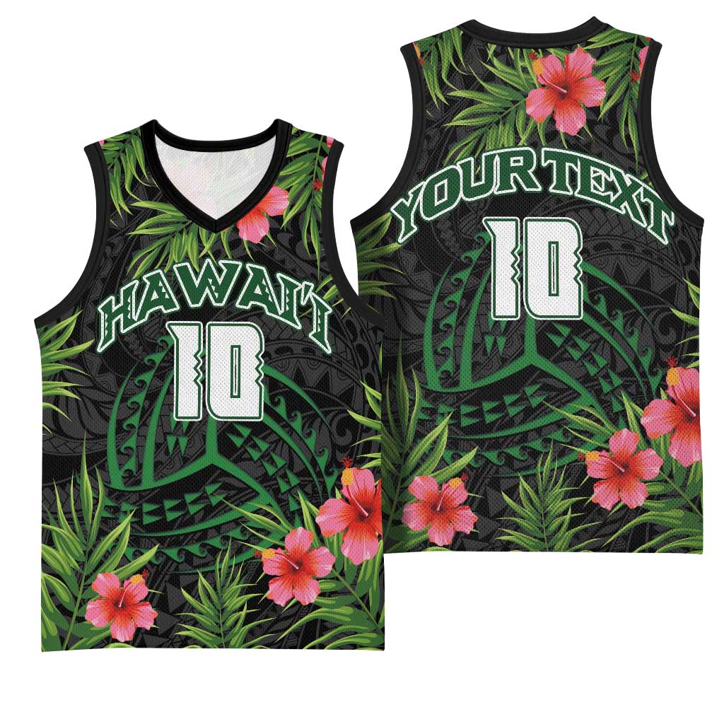 Custom Hawaii Volleyball Basketball Jersey Kakau Abstract and Tropical Plants Black Color - Polynesian Pride