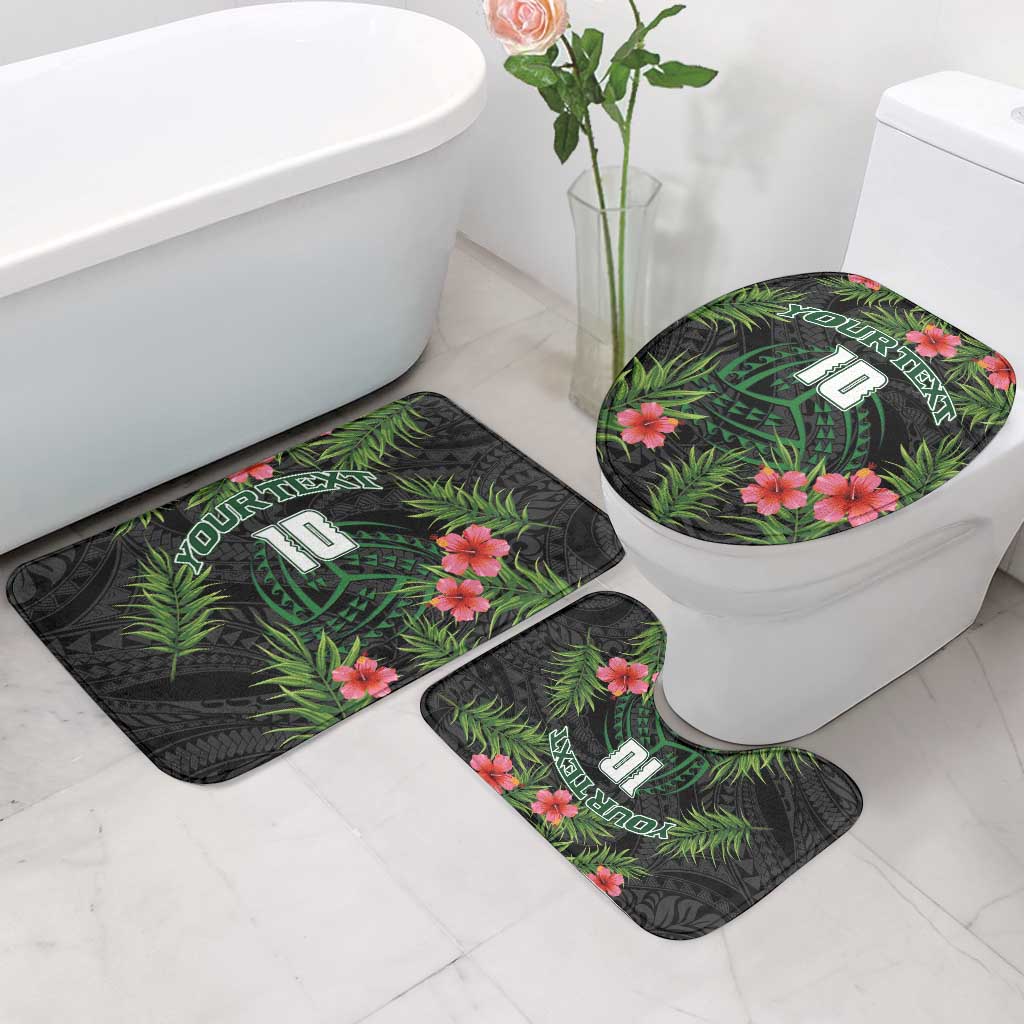 Custom Hawaii Volleyball Bathroom Set Kakau Abstract and Tropical Plants Black Color - Polynesian Pride