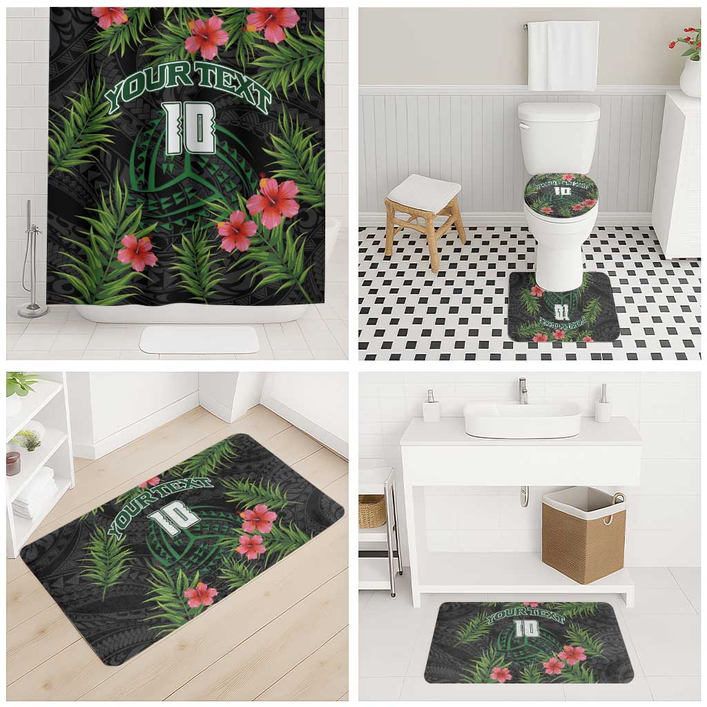 Custom Hawaii Volleyball Bathroom Set Kakau Abstract and Tropical Plants Black Color - Polynesian Pride