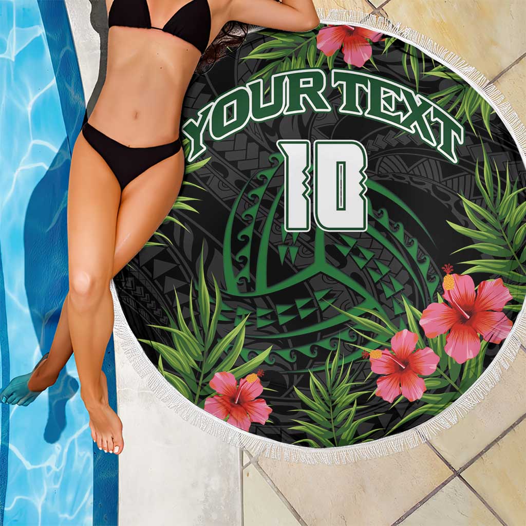 Custom Hawaii Volleyball Beach Blanket Kakau Abstract and Tropical Plants Black Color - Polynesian Pride