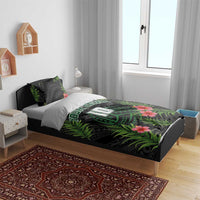 Custom Hawaii Volleyball Bedding Set Kakau Abstract and Tropical Plants Black Color - Polynesian Pride