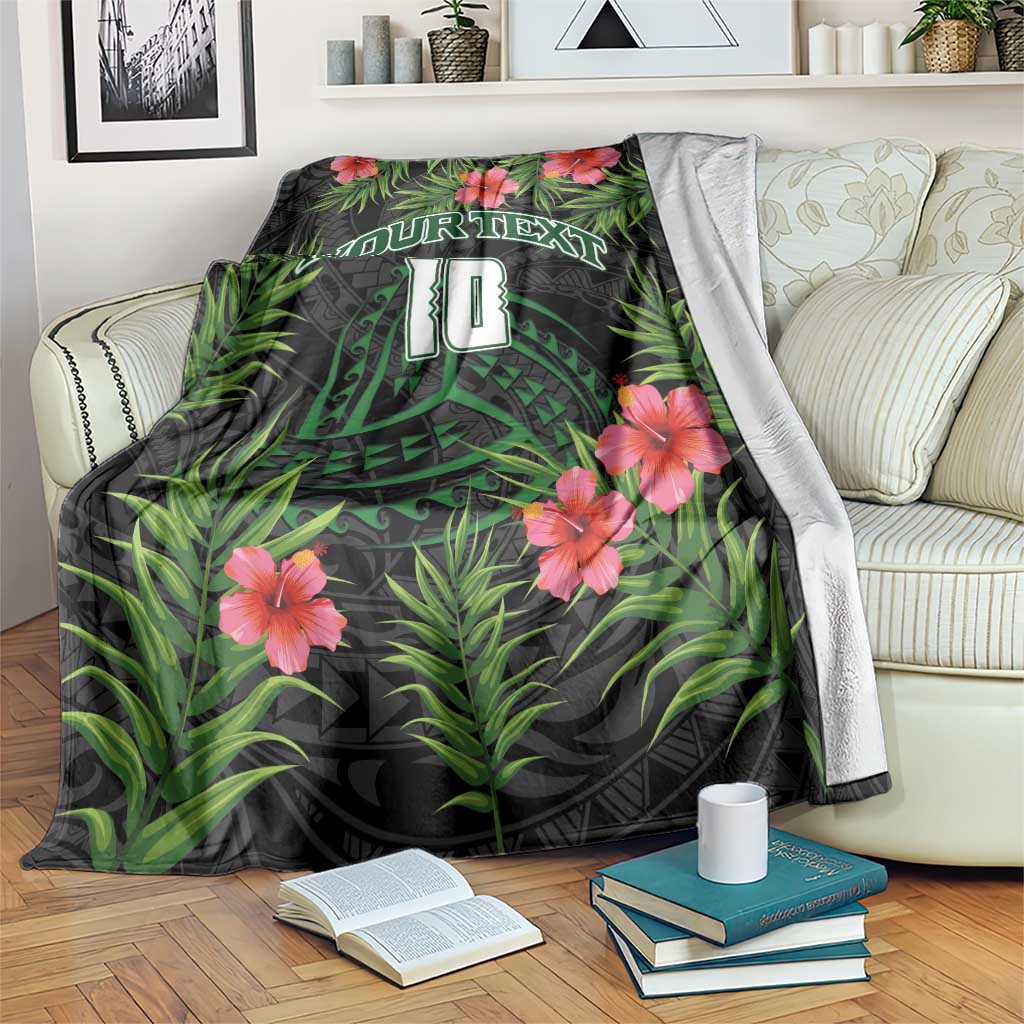 Custom Hawaii Volleyball Blanket Kakau Abstract and Tropical Plants Black Color - Polynesian Pride