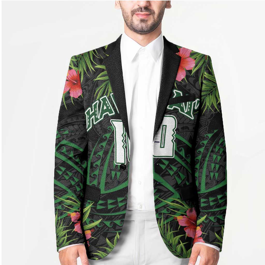Custom Hawaii Volleyball Blazer Kakau Abstract and Tropical Plants Black Color - Polynesian Pride