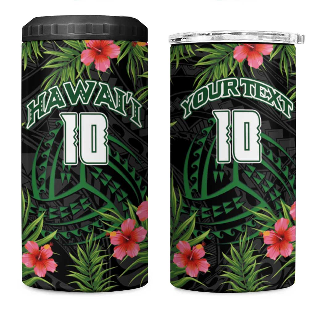 Custom Hawaii Volleyball 4 in 1 Can Cooler Tumbler Kakau Abstract and Tropical Plants Black Color - Polynesian Pride
