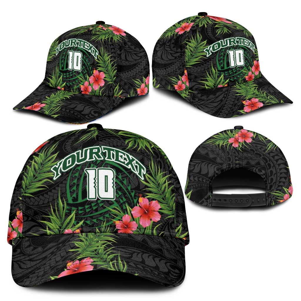 Custom Hawaii Volleyball Classic Cap Kakau Abstract and Tropical Plants Black Color - Polynesian Pride