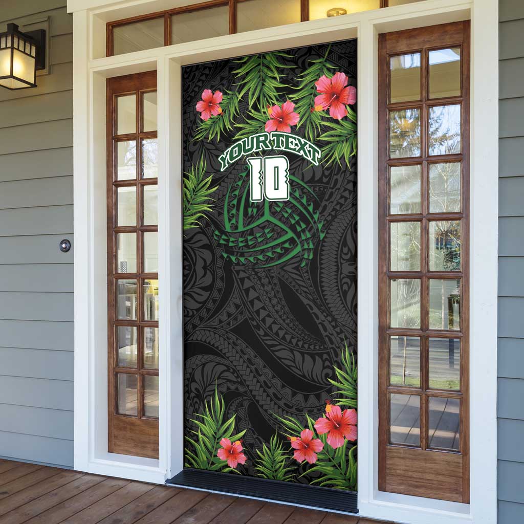 Custom Hawaii Volleyball Door Cover Kakau Abstract and Tropical Plants Black Color - Polynesian Pride
