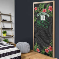 Custom Hawaii Volleyball Door Cover Kakau Abstract and Tropical Plants Black Color - Polynesian Pride