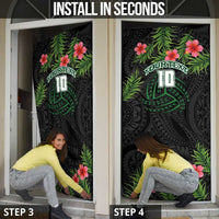 Custom Hawaii Volleyball Door Cover Kakau Abstract and Tropical Plants Black Color - Polynesian Pride