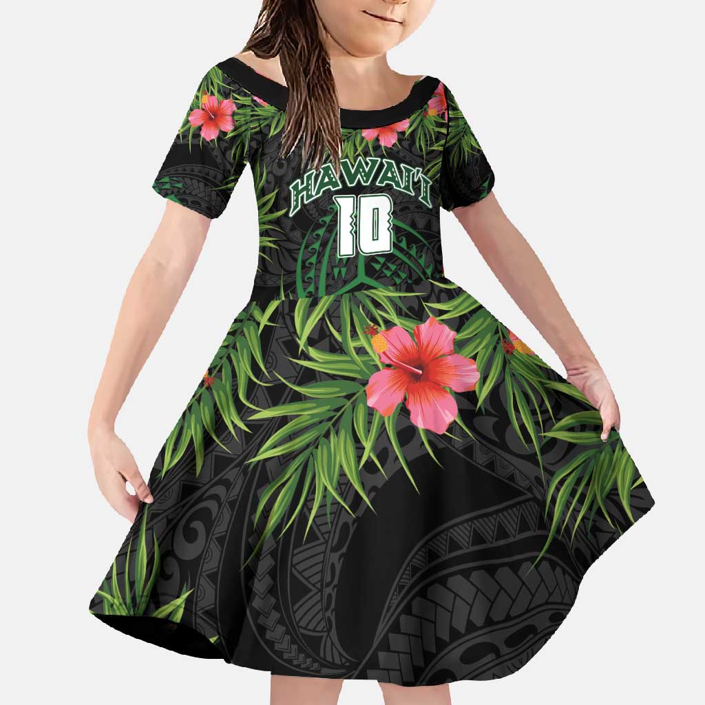 Custom Hawaii Volleyball Family Matching Long Sleeve Bodycon Dress and Hawaiian Shirt Kakau Abstract and Tropical Plants Black Color - Polynesian Pride