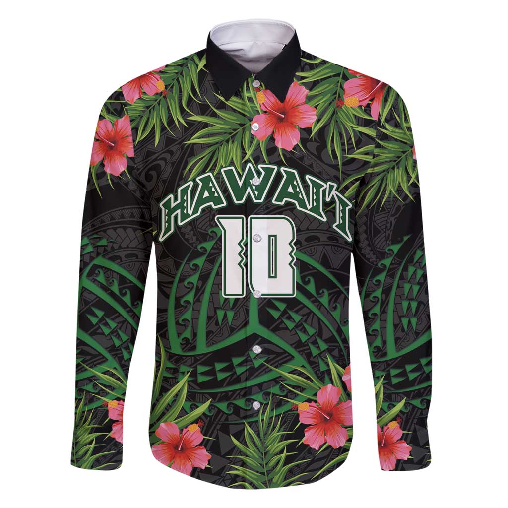 Custom Hawaii Volleyball Family Matching Long Sleeve Bodycon Dress and Hawaiian Shirt Kakau Abstract and Tropical Plants Black Color - Polynesian Pride