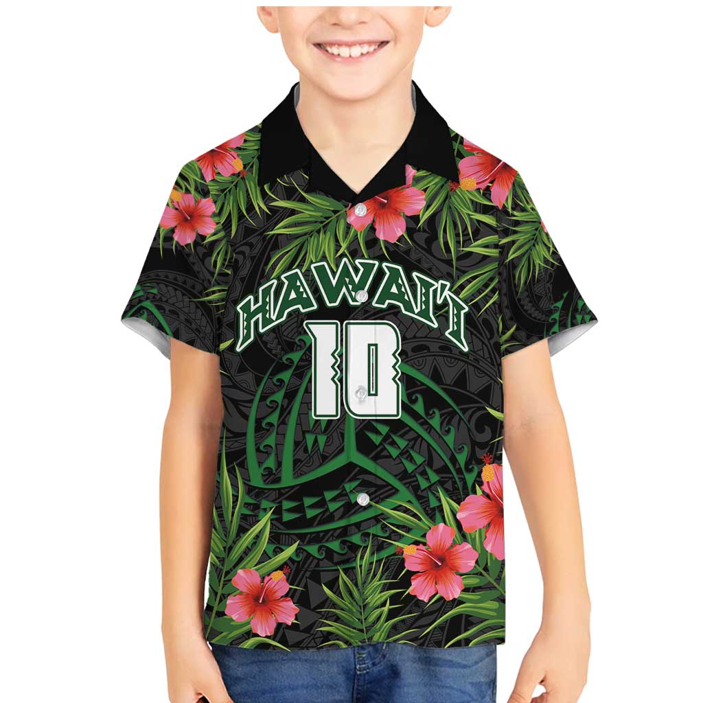 Custom Hawaii Volleyball Family Matching Mermaid Dress and Hawaiian Shirt Kakau Abstract and Tropical Plants Black Color - Polynesian Pride