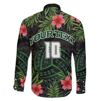 Custom Hawaii Volleyball Family Matching Off Shoulder Maxi Dress and Hawaiian Shirt Kakau Abstract and Tropical Plants Black Color - Polynesian Pride