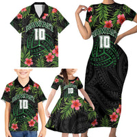 Custom Hawaii Volleyball Family Matching Short Sleeve Bodycon Dress and Hawaiian Shirt Kakau Abstract and Tropical Plants Black Color - Polynesian Pride