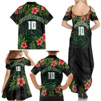 Custom Hawaii Volleyball Family Matching Summer Maxi Dress and Hawaiian Shirt Kakau Abstract and Tropical Plants Black Color - Polynesian Pride