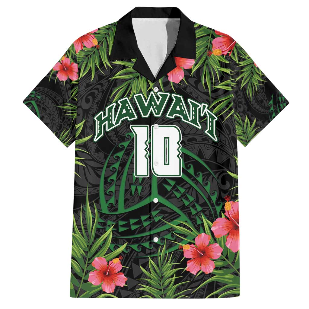 Custom Hawaii Volleyball Family Matching Summer Maxi Dress and Hawaiian Shirt Kakau Abstract and Tropical Plants Black Color - Polynesian Pride