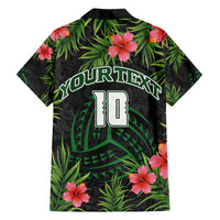 Custom Hawaii Volleyball Family Matching Summer Maxi Dress and Hawaiian Shirt Kakau Abstract and Tropical Plants Black Color - Polynesian Pride