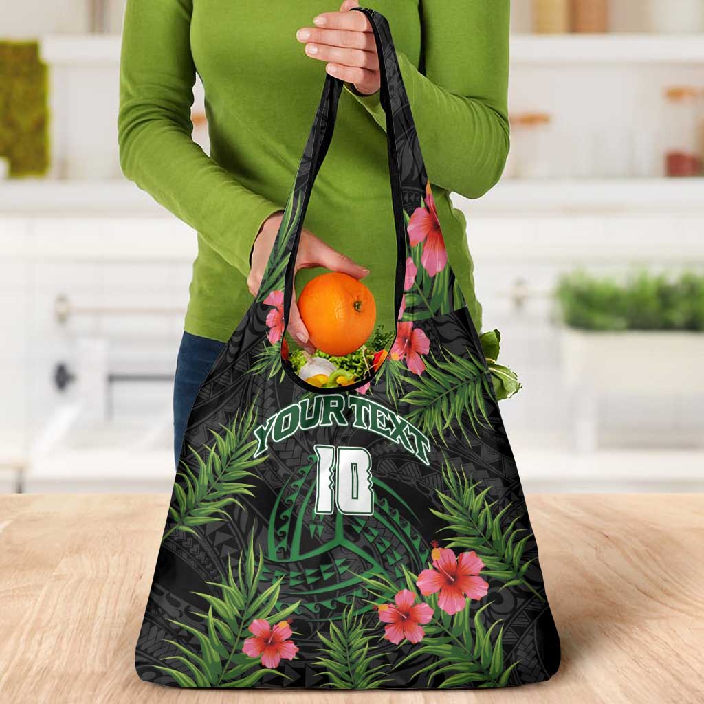 Custom Hawaii Volleyball Grocery Bag Kakau Abstract and Tropical Plants Black Color - Polynesian Pride