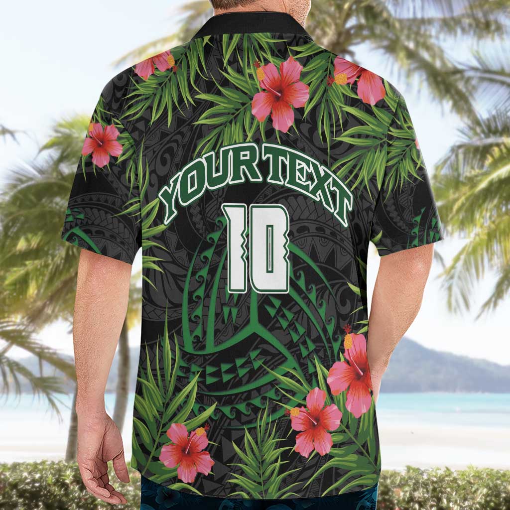 Custom Hawaii Volleyball Hawaiian Shirt Kakau Abstract and Tropical Plants Black Color - Polynesian Pride