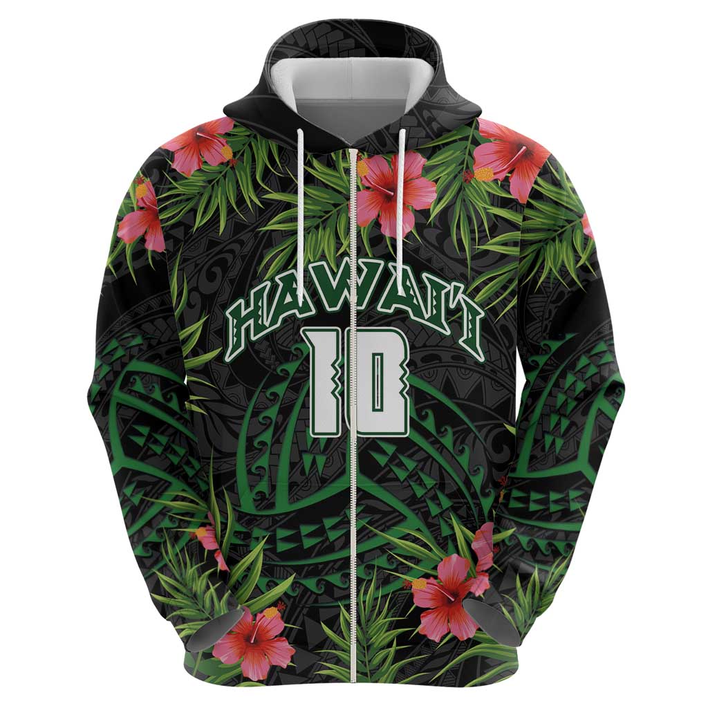 Custom Hawaii Volleyball Hoodie Kakau Abstract and Tropical Plants Black Color - Polynesian Pride