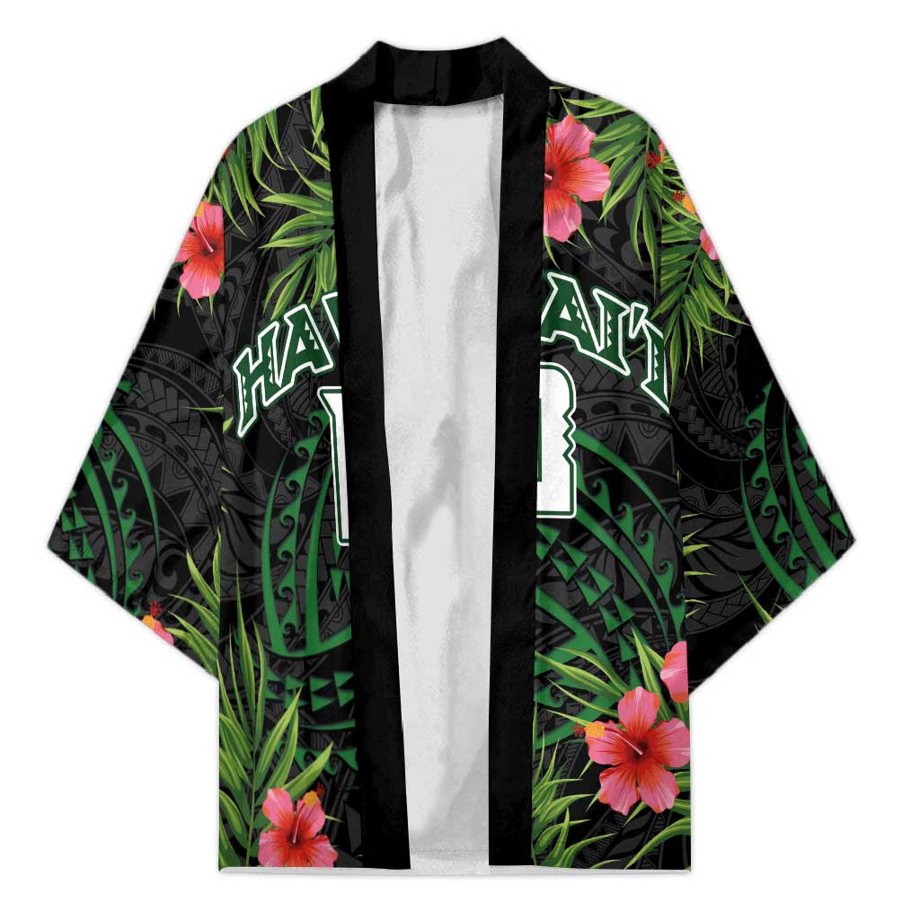 Custom Hawaii Volleyball Kimono Kakau Abstract and Tropical Plants Black Color - Polynesian Pride
