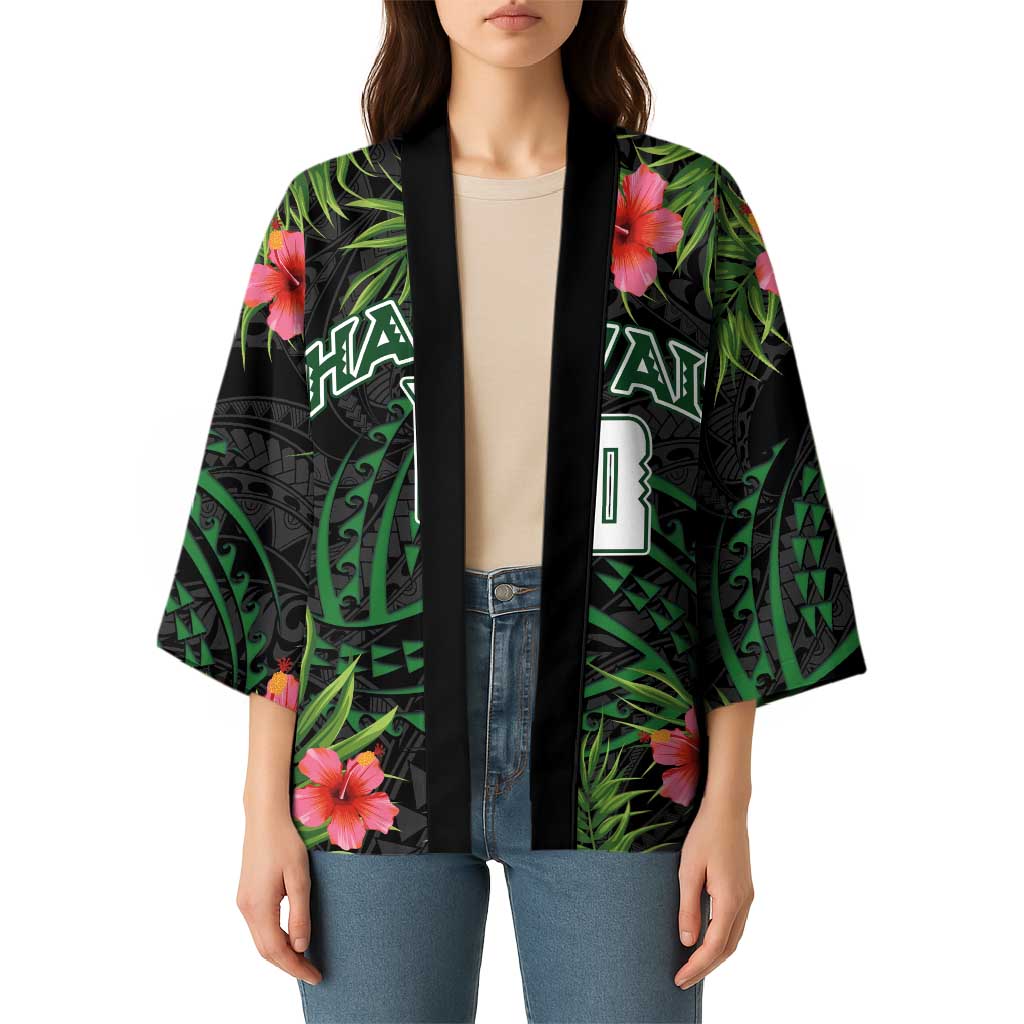 Custom Hawaii Volleyball Kimono Kakau Abstract and Tropical Plants Black Color - Polynesian Pride