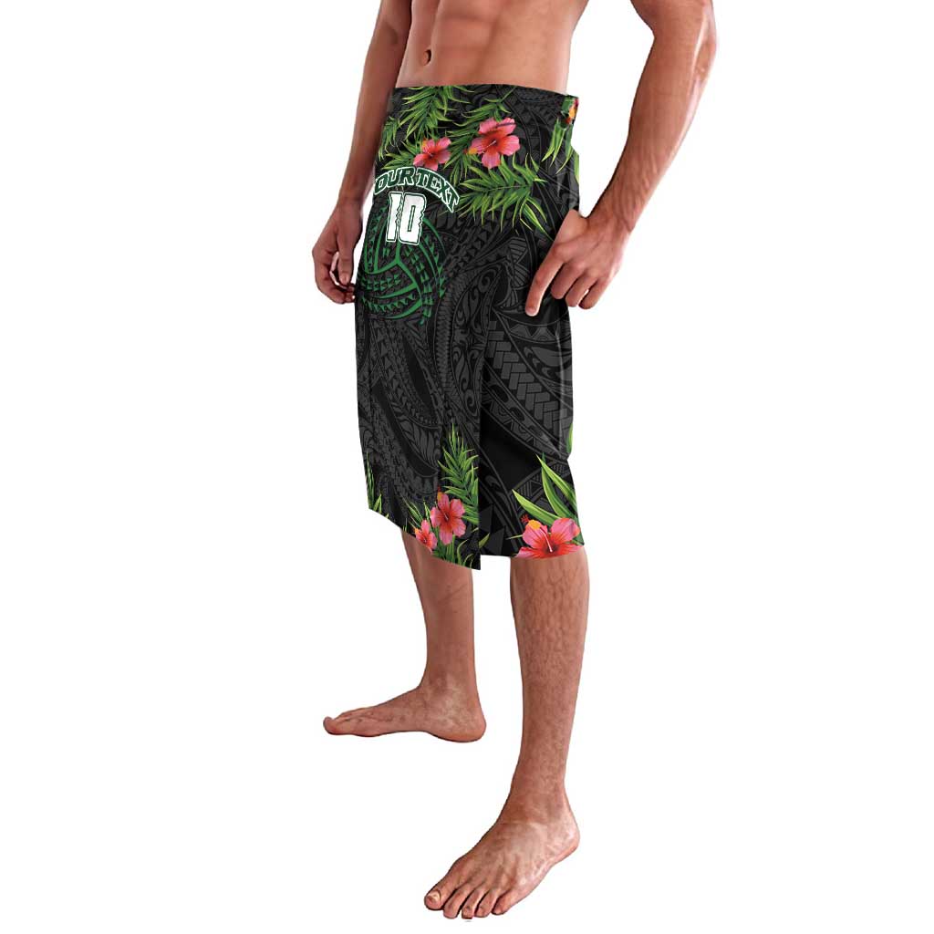 Custom Hawaii Volleyball Lavalava Kakau Abstract and Tropical Plants Black Color - Polynesian Pride
