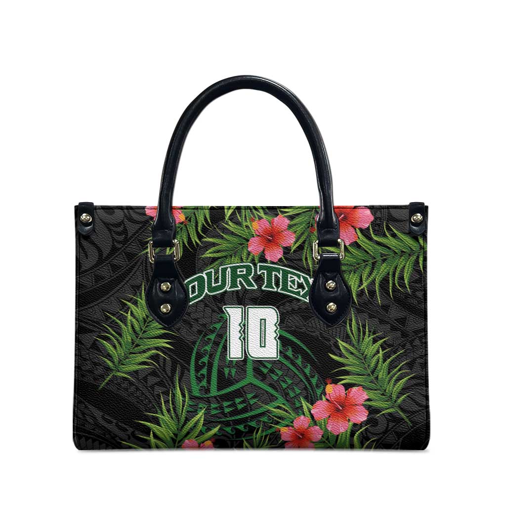 Custom Hawaii Volleyball Leather Bag Kakau Abstract and Tropical Plants Black Color - Polynesian Pride