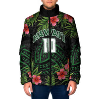 Custom Hawaii Volleyball Padded Jacket Kakau Abstract and Tropical Plants Black Color - Polynesian Pride