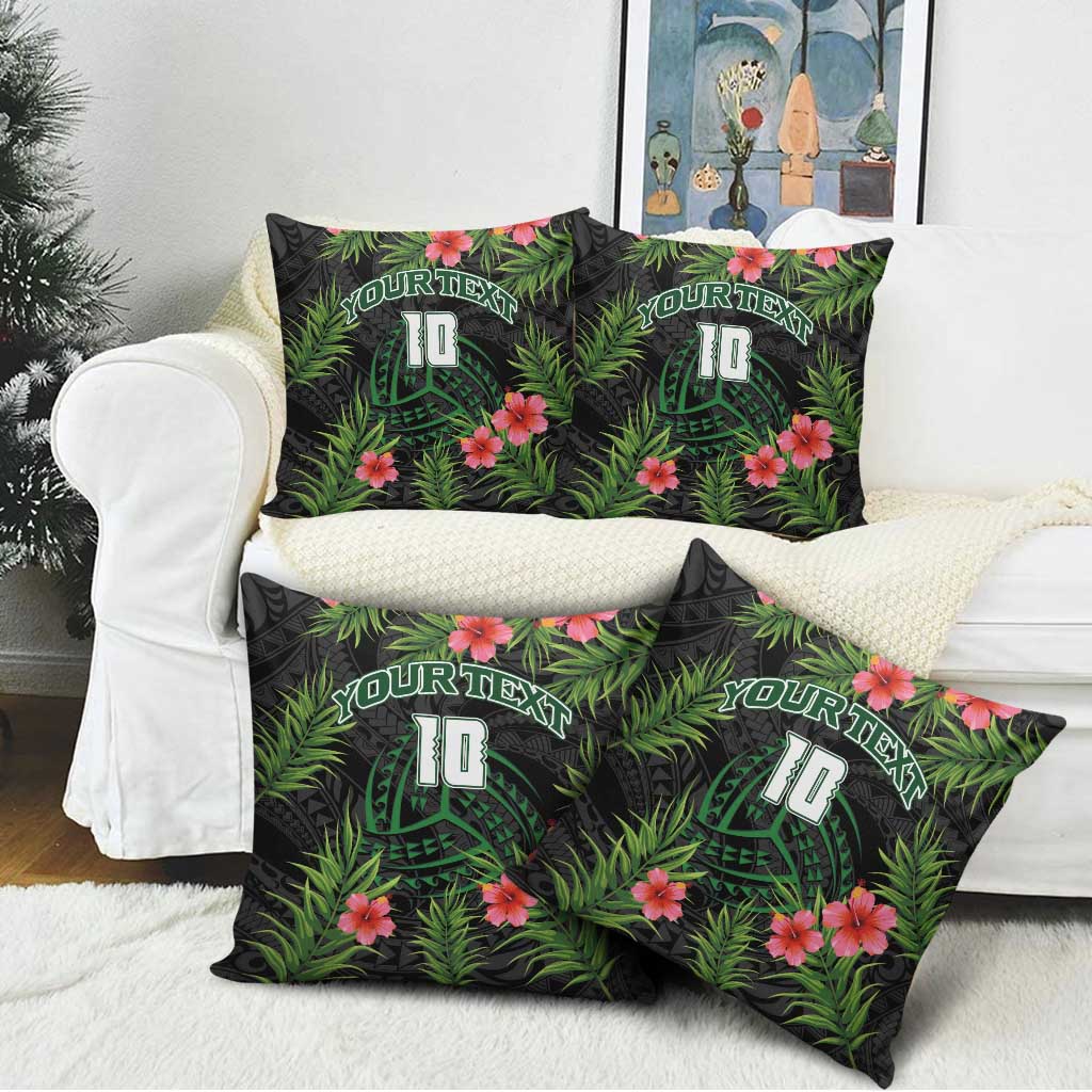 Custom Hawaii Volleyball Pillow Cover Kakau Abstract and Tropical Plants Black Color - Polynesian Pride