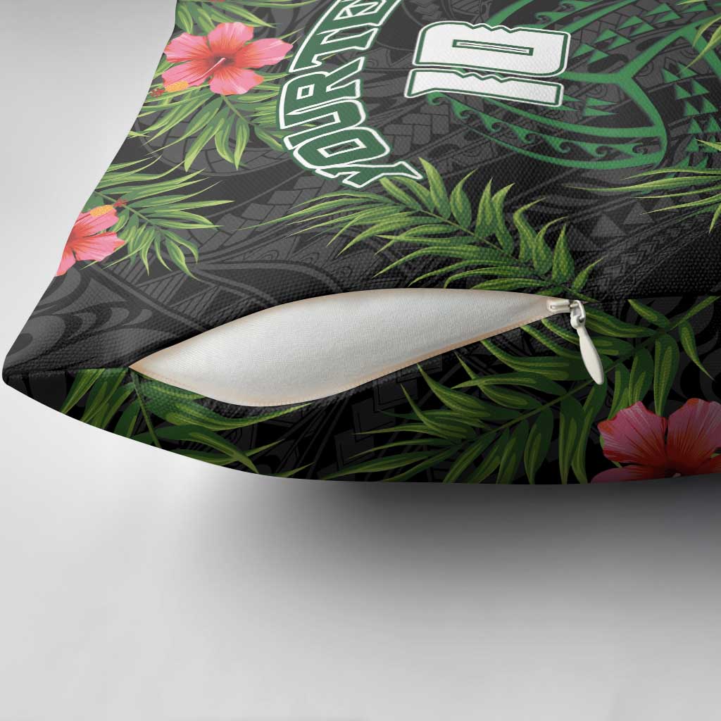 Custom Hawaii Volleyball Pillow Cover Kakau Abstract and Tropical Plants Black Color - Polynesian Pride