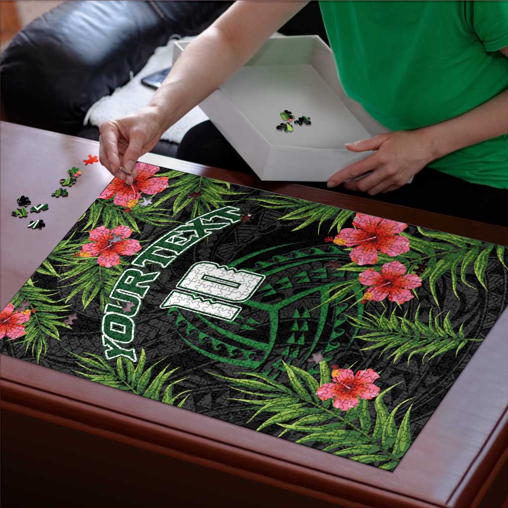 Custom Hawaii Volleyball Puzzle Kakau Abstract and Tropical Plants Black Color - Polynesian Pride